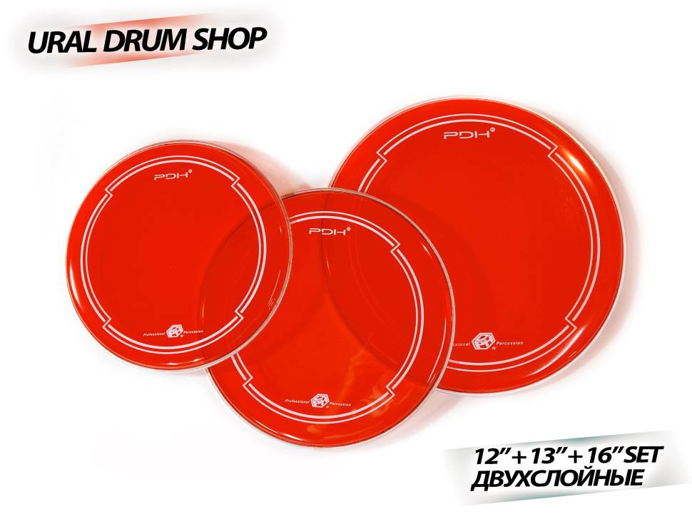 Набор пластиков для барабанов PDH HYDRA 12"+13"+16" двухслойные красные